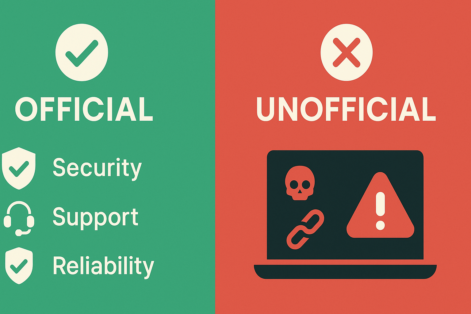 Infographic contrasting official versus unofficial WhatsApp APIs